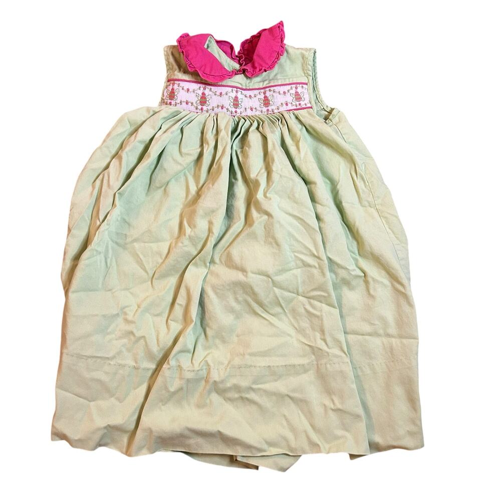 Beaux et Belles Girls Embroidered Green Smocked Dress Sz 4 Preppy Church Summer